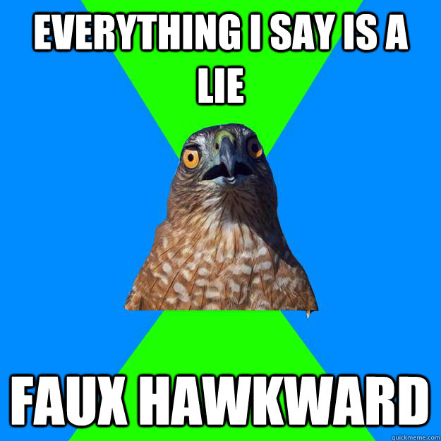 Everything I say is a lie Faux Hawkward  Hawkward Hawk