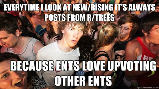 Everytime I look at new/rising it's always posts from r/trees Because ents love upvoting other ents   Sudden Clarity Clarence