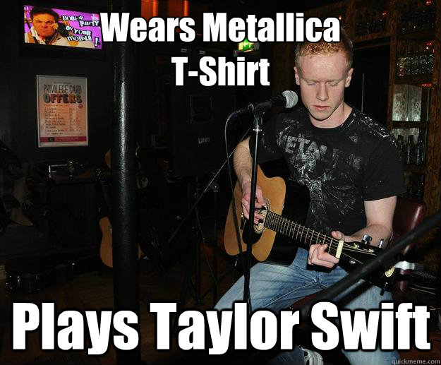Wears Metallica
T-Shirt Plays Taylor Swift - Wears Metallica
T-Shirt Plays Taylor Swift  Misc