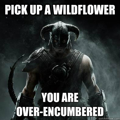 Pick up a wildflower You are 
over-encumbered - Pick up a wildflower You are 
over-encumbered  Sounds like Skyrim