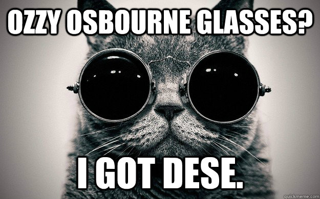 Ozzy osbourne glasses? I got dese.  Morpheus Cat Facts