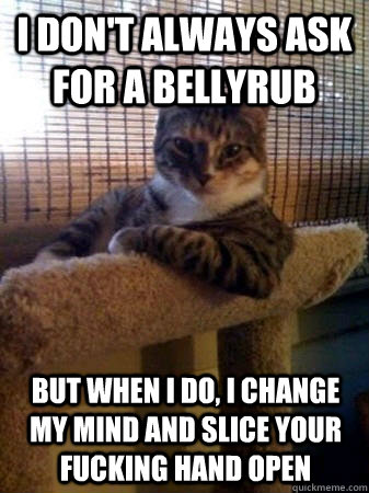 I don't always ask for a bellyrub But when I do, I change my mind and slice your fucking hand open  The Most Interesting Cat in the World