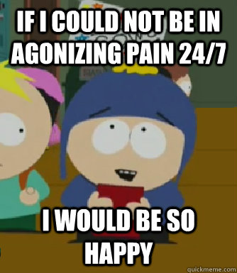 If I could not be in agonizing pain 24/7 I would be so happy - If I could not be in agonizing pain 24/7 I would be so happy  Craig - I would be so happy