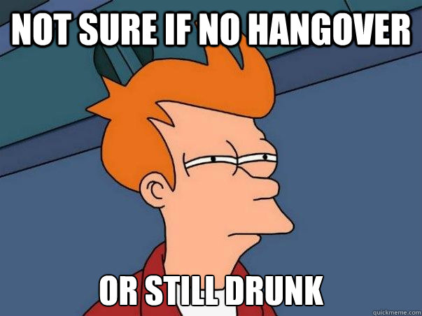 Not sure if No hangover or still drunk  Not sure Fry