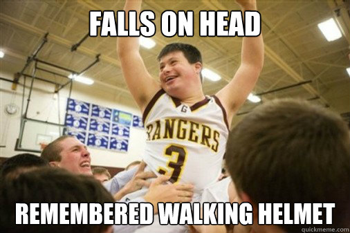 falls on head
 remembered walking helmet - falls on head
 remembered walking helmet  Down Syndrome Success Kid