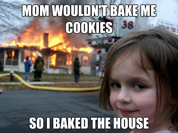 mom wouldn't bake me cookies so i baked the house  Disaster Girl