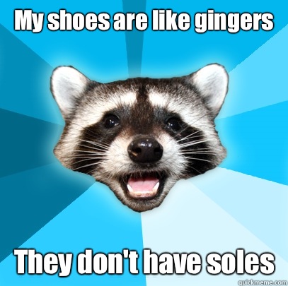 My shoes are like gingers They don't have soles  Lame Pun Coon