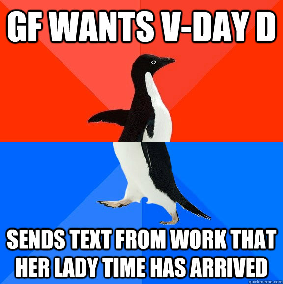 GF wants v-day d sends text from work that her lady time has arrived - GF wants v-day d sends text from work that her lady time has arrived  Socially Awesome Awkward Penguin