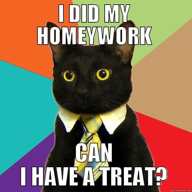 I DID MY HOMEYWORK CAN I HAVE A TREAT? Business Cat