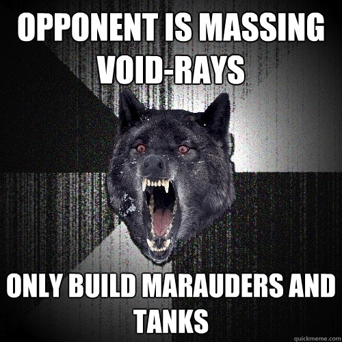 Opponent is massing void-rays Only build marauders and tanks  Insanity Wolf