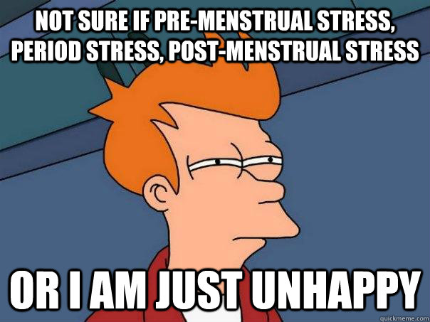 Not sure if pre-menstrual stress, period stress, post-menstrual stress or I am just unhappy  Futurama Fry