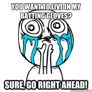 You want to live in my batting gloves? Sure, go right ahead!  