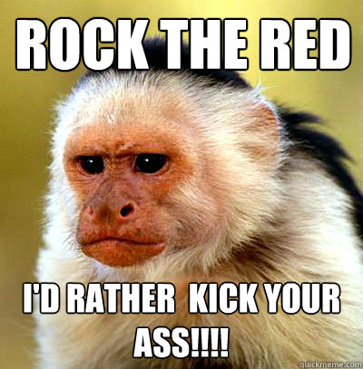 rock the red i'd rather  kick your ass!!!!  racist monkey