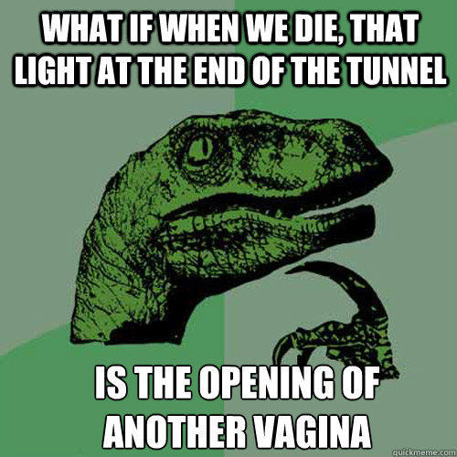What if when we die, that light at the end of the tunnel Is the opening of another vagina  