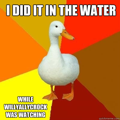  I DID IT IN THE WATER WHILE WILLYALLYCROCK 
WAS WATCHING  Tech Impaired Duck