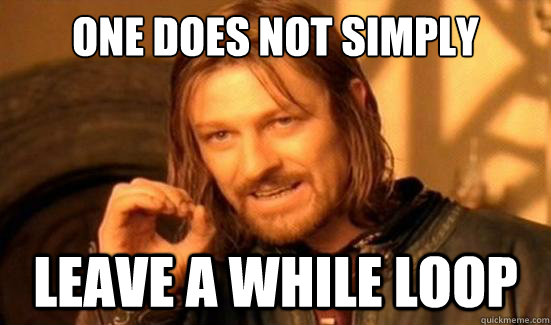 ONE DOES NOT SIMPLY LEAVE A WHILE LOOP  Boromir