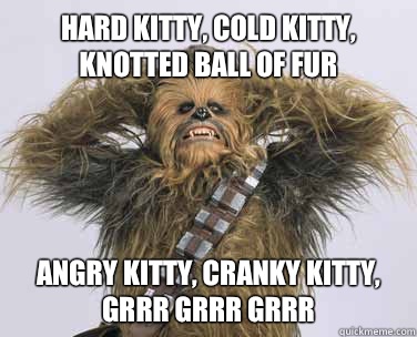 hard kitty, cold kitty, knotted ball of fur angry kitty, cranky kitty, grrr grrr grrr  sexy chewbacca