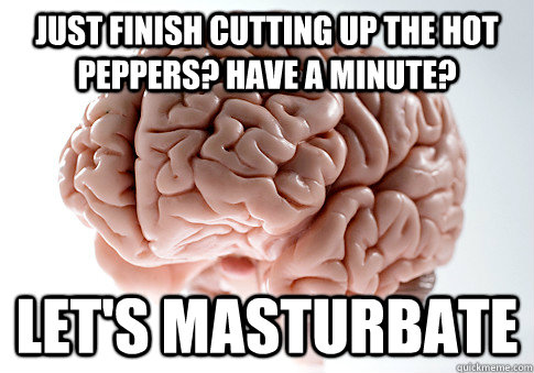 Just finish cutting up the hot peppers? Have a minute? LET'S MASTURBATE  Scumbag Brain