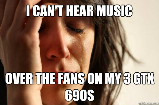 I can't hear music Over the fans on my 3 GTX 690s  First World Problems