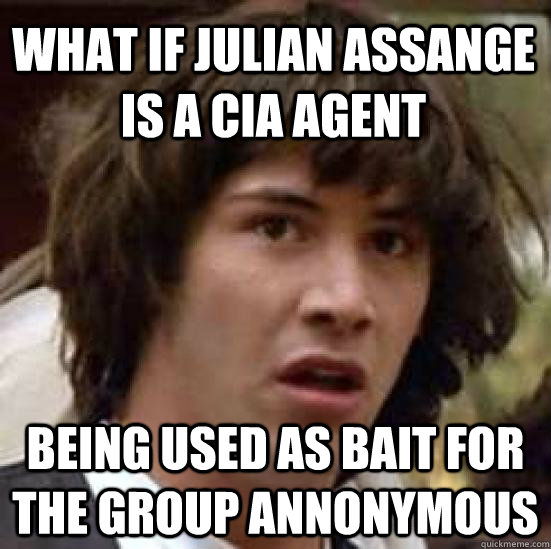 What if Julian Assange is a CIA agent being used as bait for the group annonymous - What if Julian Assange is a CIA agent being used as bait for the group annonymous  conspiracy keanu