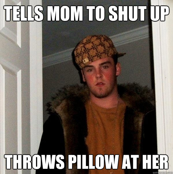 Tells mom to shut up throws pillow at her  Scumbag Steve