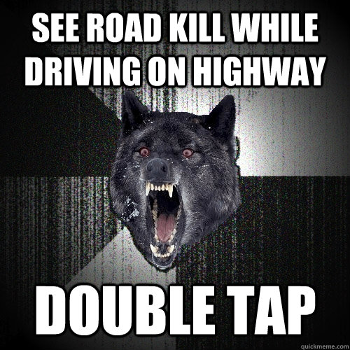 see road kill while driving on highway double tap  Insanity Wolf