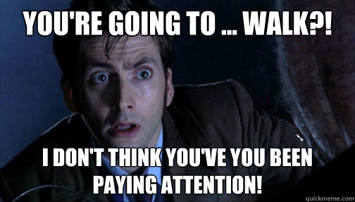 You're going to ... walk?! I don't think you've you been paying attention!  Doctor Who