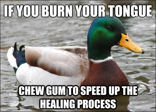 If you burn your tongue Chew gum to speed up the healing process  Actual Advice Mallard
