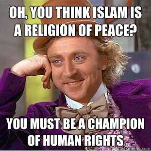 Oh, you think islam is a religion of peace? You must be a champion of human rights  Creepy Wonka
