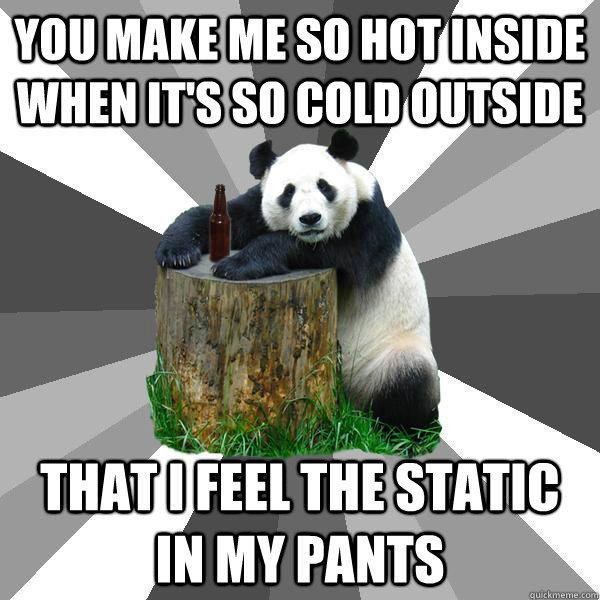 You make me so hot inside when it's so cold outside That I feel the static in my pants - You make me so hot inside when it's so cold outside That I feel the static in my pants  Pickup-Line Panda