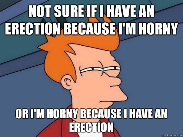 Not sure if i have an erection because i'm horny Or i'm horny because i have an erection  Futurama Fry