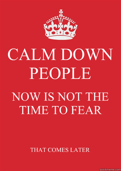 CALM DOWN PEOPLE NOW IS NOT THE TIME TO FEAR THAT COMES LATER  Keep calm or gtfo