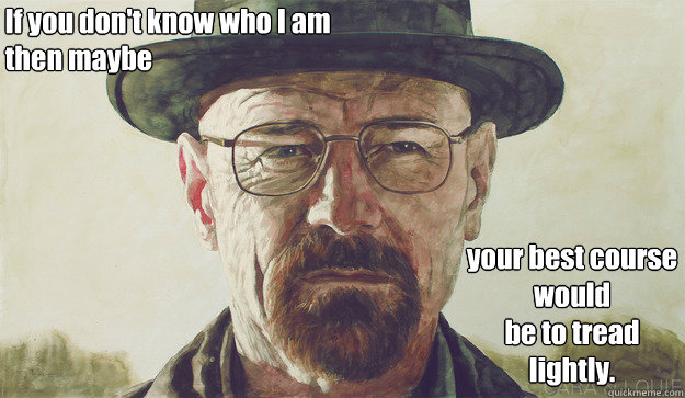 If you don't know who I am  then maybe  your best course would 
be to tread lightly.
  Heisenberg