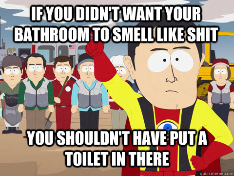 If you didn't want your bathroom to smell like shit You shouldn't have put a toilet in there  Captian Hindsight