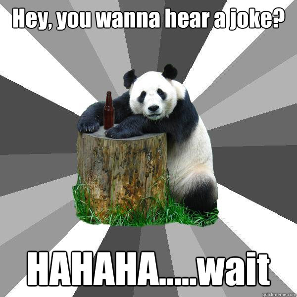 Hey, you wanna hear a joke? HAHAHA.....wait - Hey, you wanna hear a joke? HAHAHA.....wait  Pickup-Line Panda