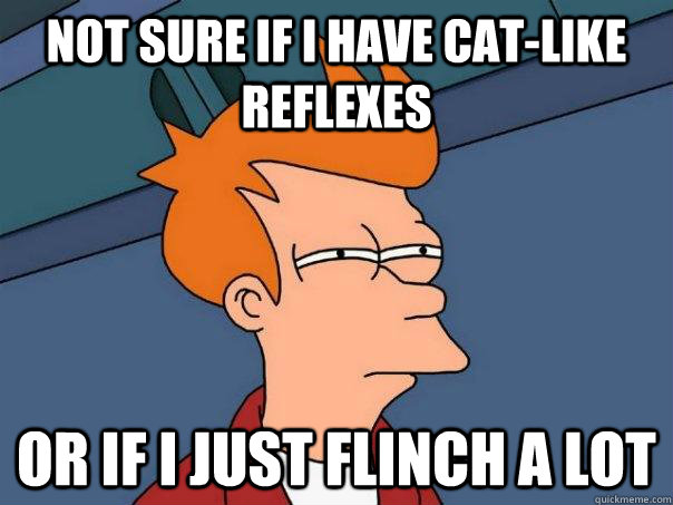 Not sure if i have cat-like reflexes or if i just flinch a lot  Futurama Fry