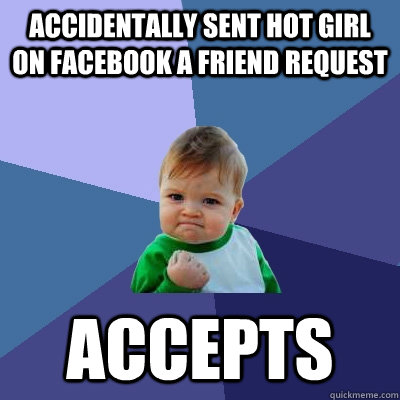Accidentally sent hot girl on Facebook a friend request   Accepts  Success Kid