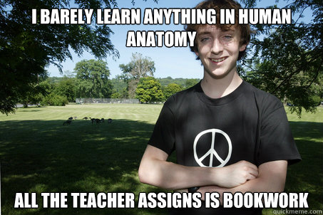 I BARELY LEARN ANYTHING IN HUMAN ANATOMY ALL THE TEACHER ASSIGNS IS BOOKWORK  High School Sophomore