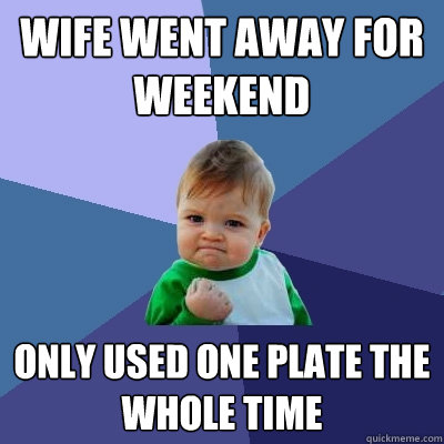 Wife went away for weekend Only used one plate the whole time  Success Kid