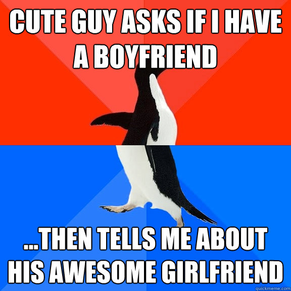 cute guy asks if i have a boyfriend ...then tells me about his awesome girlfriend  Socially Awesome Awkward Penguin