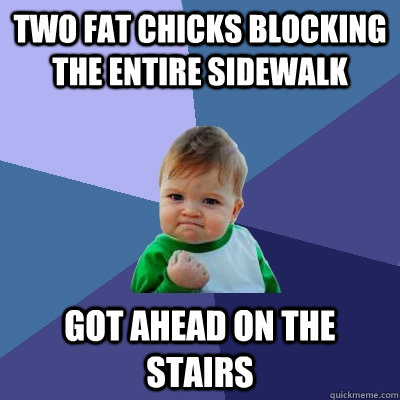 Two fat chicks blocking the entire sidewalk got ahead on the stairs  Success Kid