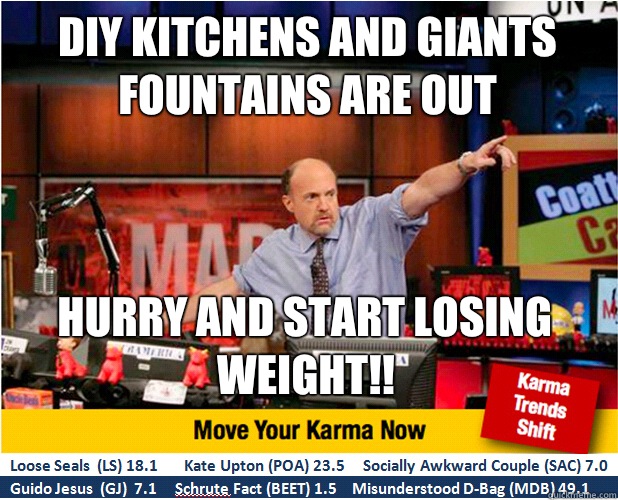 DIY kitchens and giants fountains are out Hurry and start losing weight!!  Jim Kramer with updated ticker