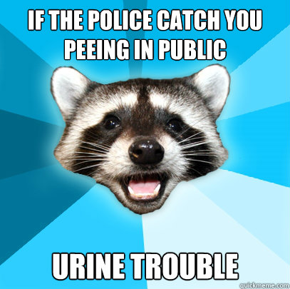 IF THE POLICE CATCH YOU PEEING IN PUBLIC URINE TROUBLE  Lame Pun Coon