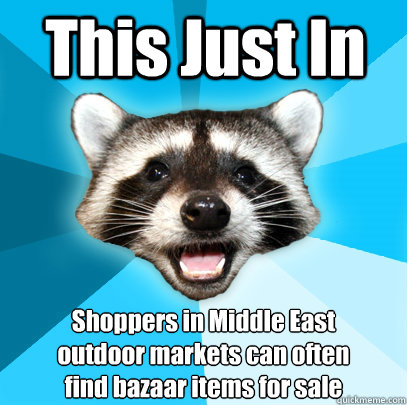 This Just In Shoppers in Middle East
outdoor markets can often 
find bazaar items for sale  Lame Pun Coon