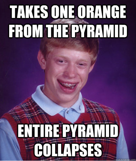 Takes one orange from the pyramid Entire pyramid collapses  Bad Luck Brian