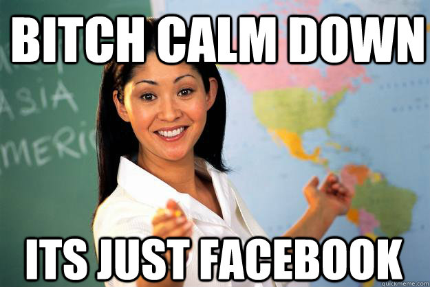 BITCH CALM DOWN ITS JUST FACEBOOK  Unhelpful High School Teacher