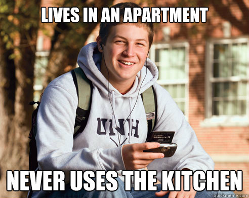 Lives in an apartment Never uses the kitchen  College Freshman