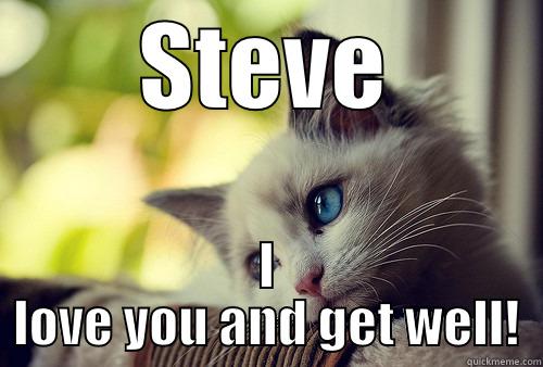 STEVE I LOVE YOU AND GET WELL! First World Problems Cat