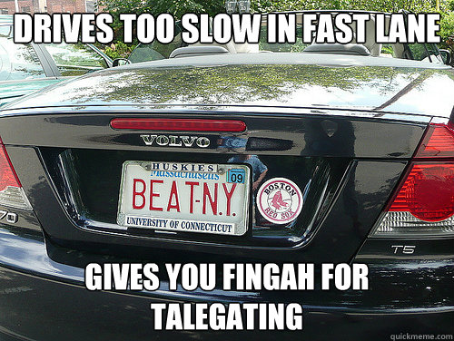 Drives too slow in fast lane Gives you fingah for talegating - Drives too slow in fast lane Gives you fingah for talegating  Massachusetts Driver