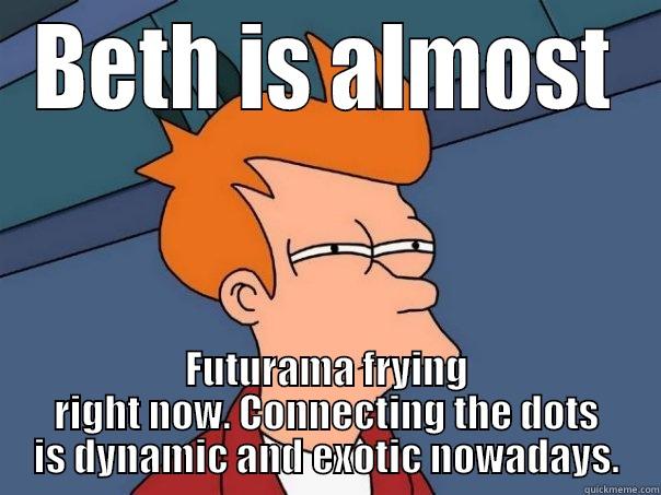 BETH IS ALMOST FUTURAMA FRYING RIGHT NOW. CONNECTING THE DOTS IS DYNAMIC AND EXOTIC NOWADAYS. Futurama Fry